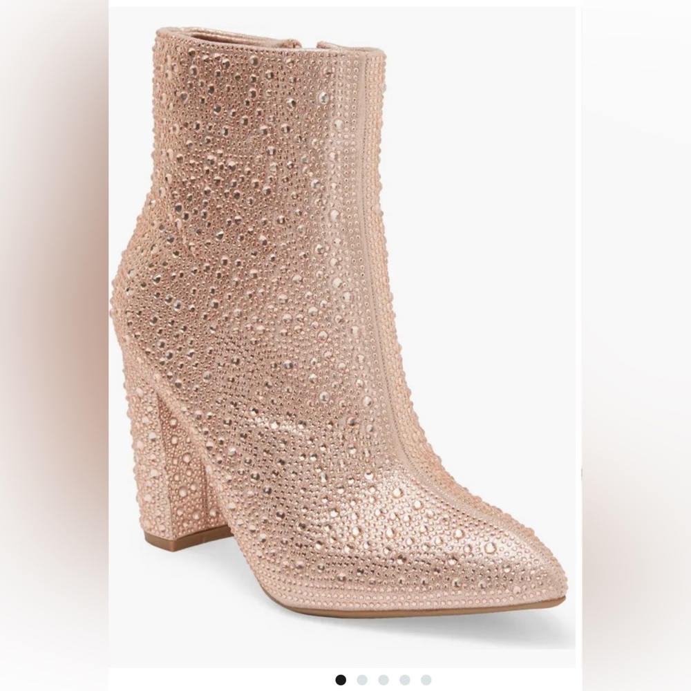 NEW SIZE 8.5 bright rose‎ gold embellished SHIMMERY Top Moda heeled boots